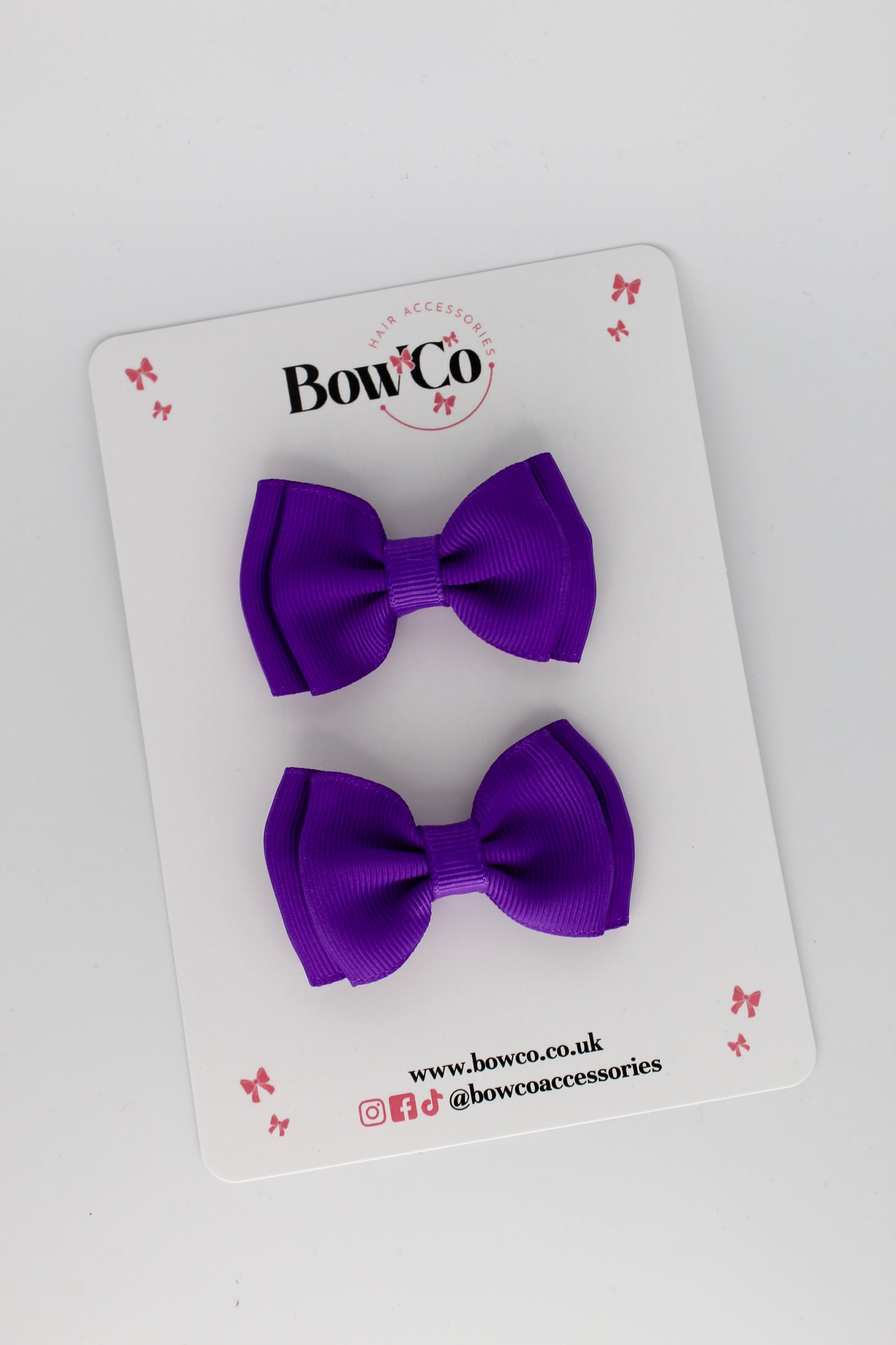 2.5 Inches Double Bow - 2 Pack - Clip - Purple