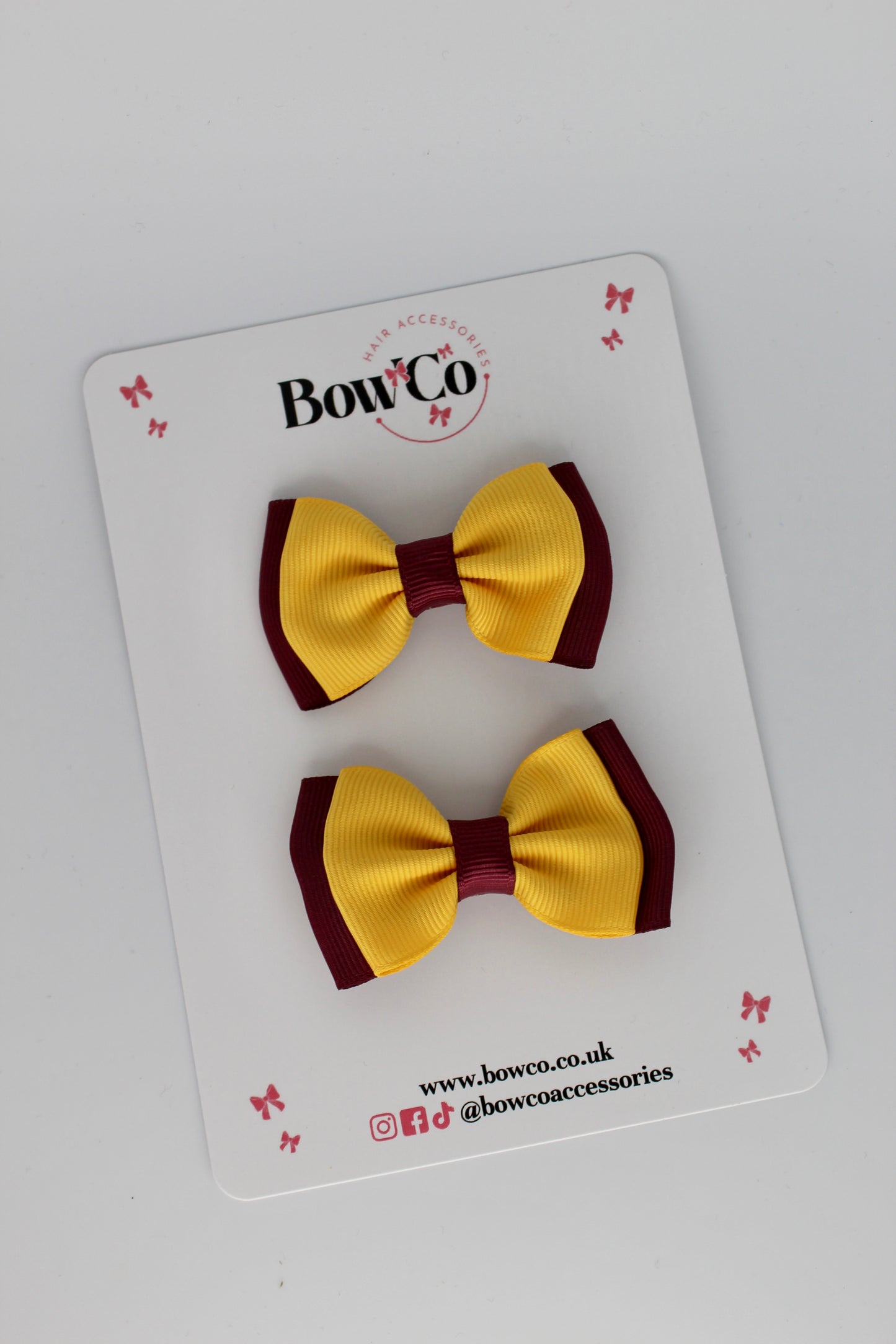 Double Bow Set - Clip - Burgundy and Yellow Gold