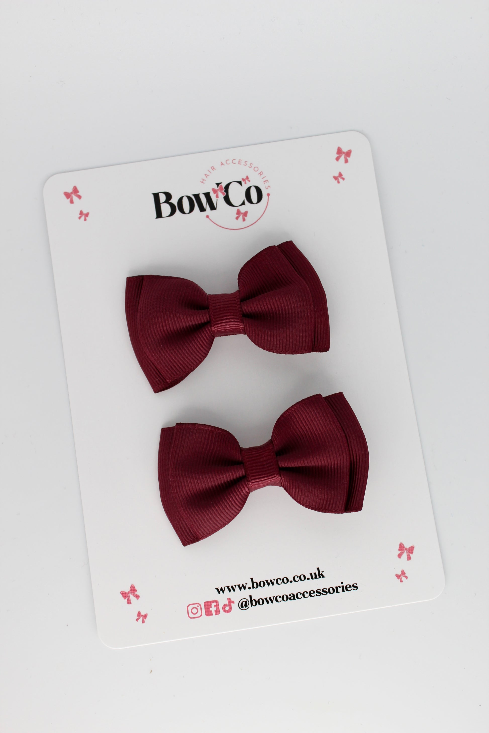 2.5 Inches Double Bow - 2 Pack - Clip - Burgundy