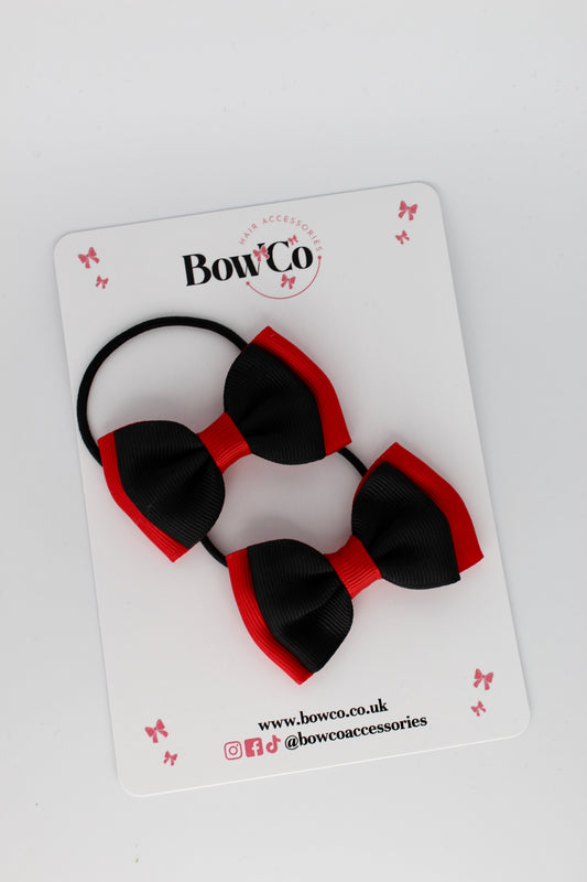 2.5 Inches Double bow - 2 Pack - Elastic Bobble - Red and Black