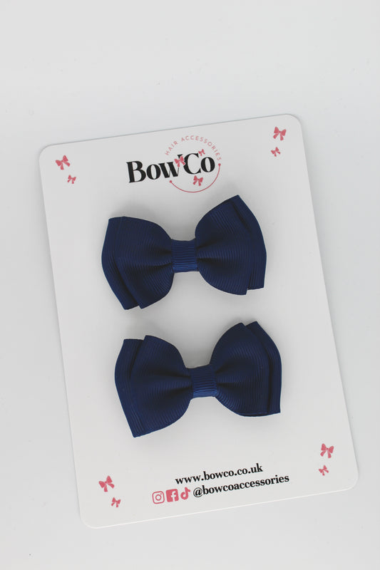 2.5 Inches Double Bow - 2 Pack - Clip - Navy Blue