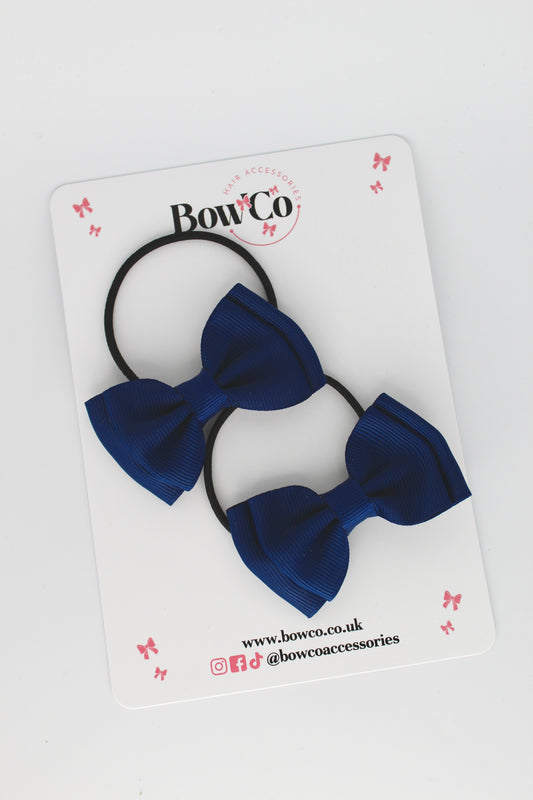 Navy Blue - Double Bow Set - Elastic