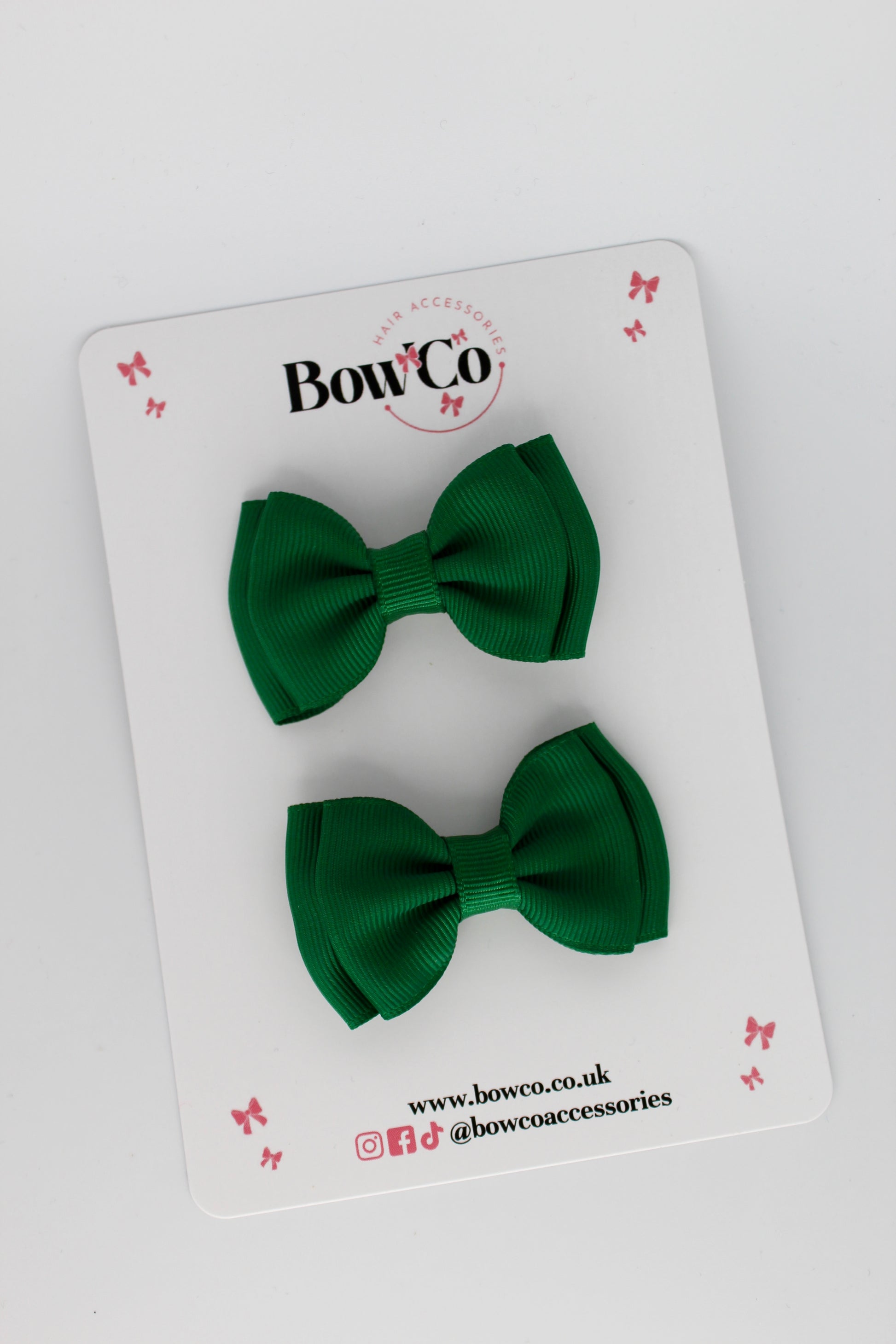 2.5 Inches Double Bow - 2 Pack - Clip - Forest Green