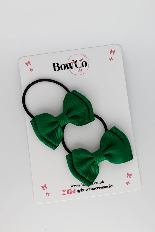 2.5 Inches Double Bow - 2 Pack - Elastic Bobble - Forest Green