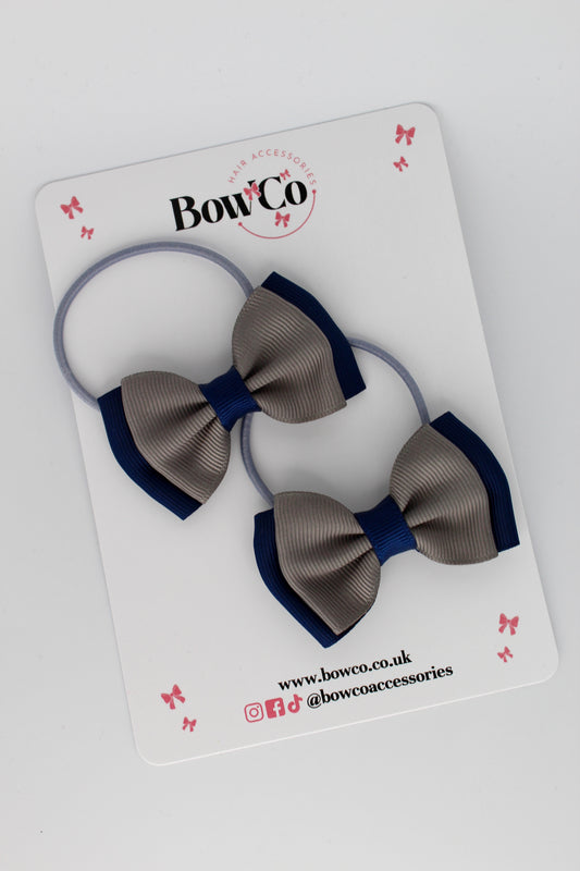 Double Bow Set - Elastic - Navy and Metal Grey