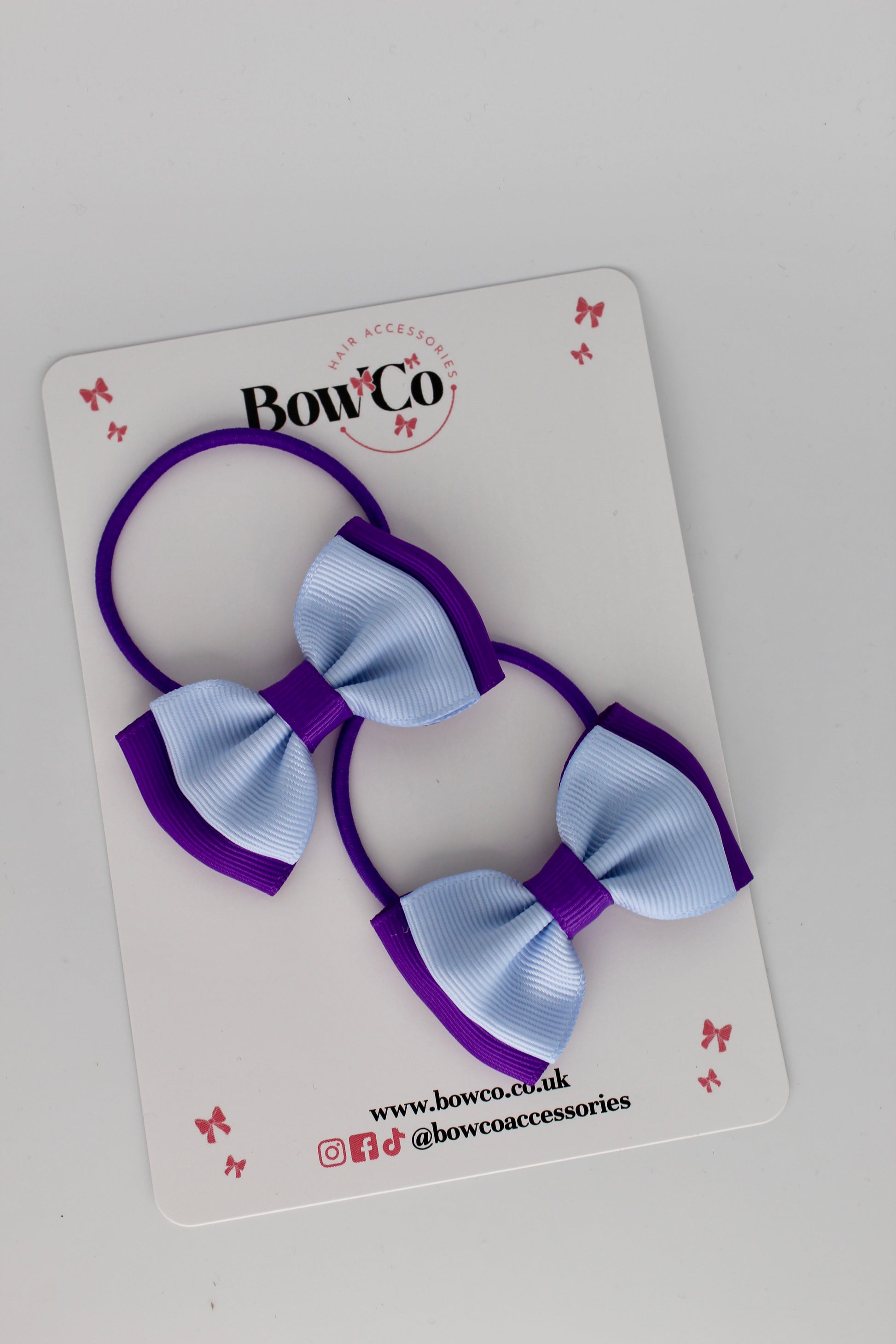 2.5 Inches Double Bow - 2 Pack - Elastic Bobble - Purple and Bluebell