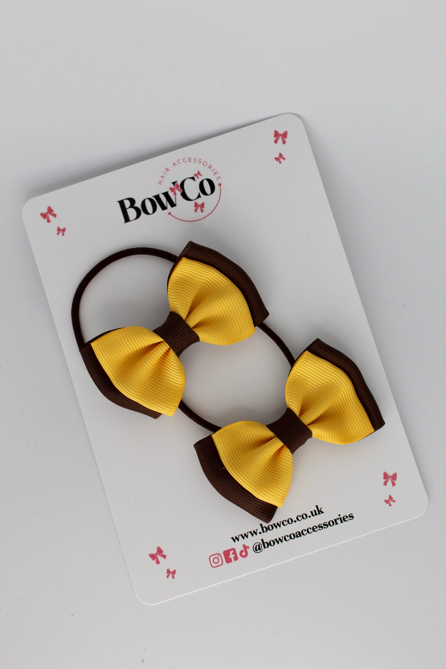 2.5 Inches Double Bow - 2 Pack - Elastic Bobble - Brown and Yellow Gold