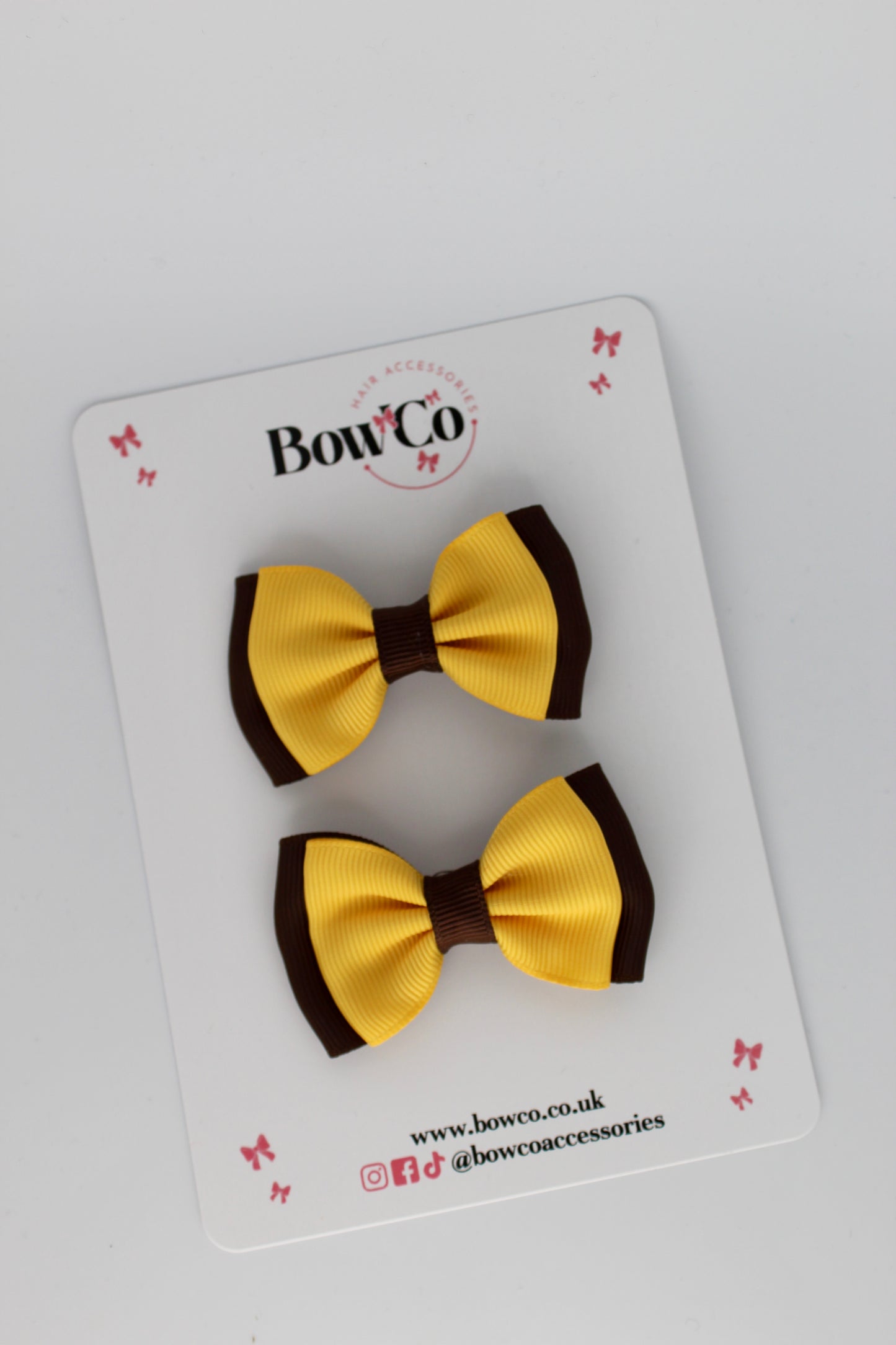 2.5 Inches Double Bow - 2 Pack - Clip - Brown and Yellow Gold