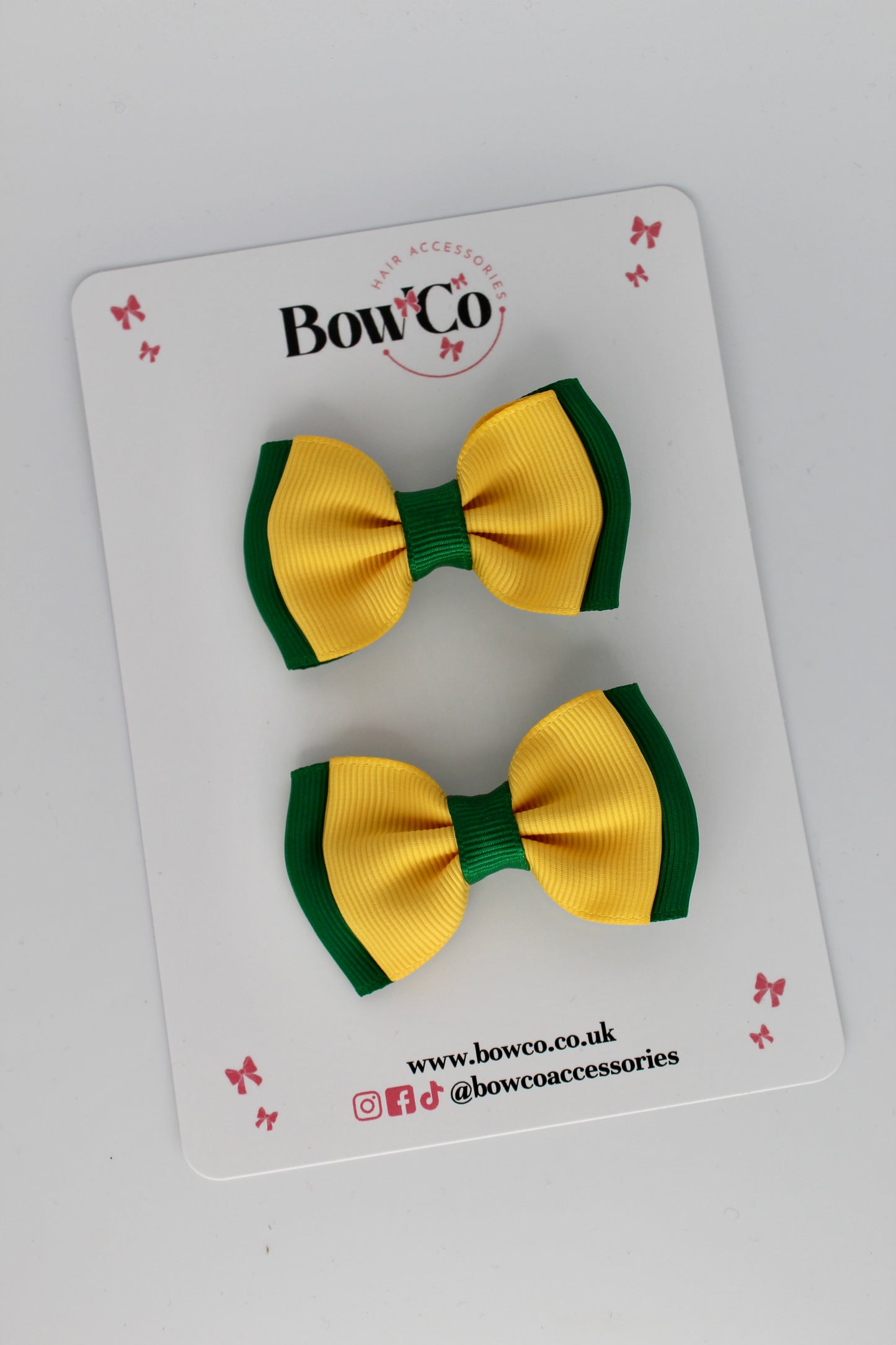 Double Bow Set - Clip - Forest Green and Yellow Gold