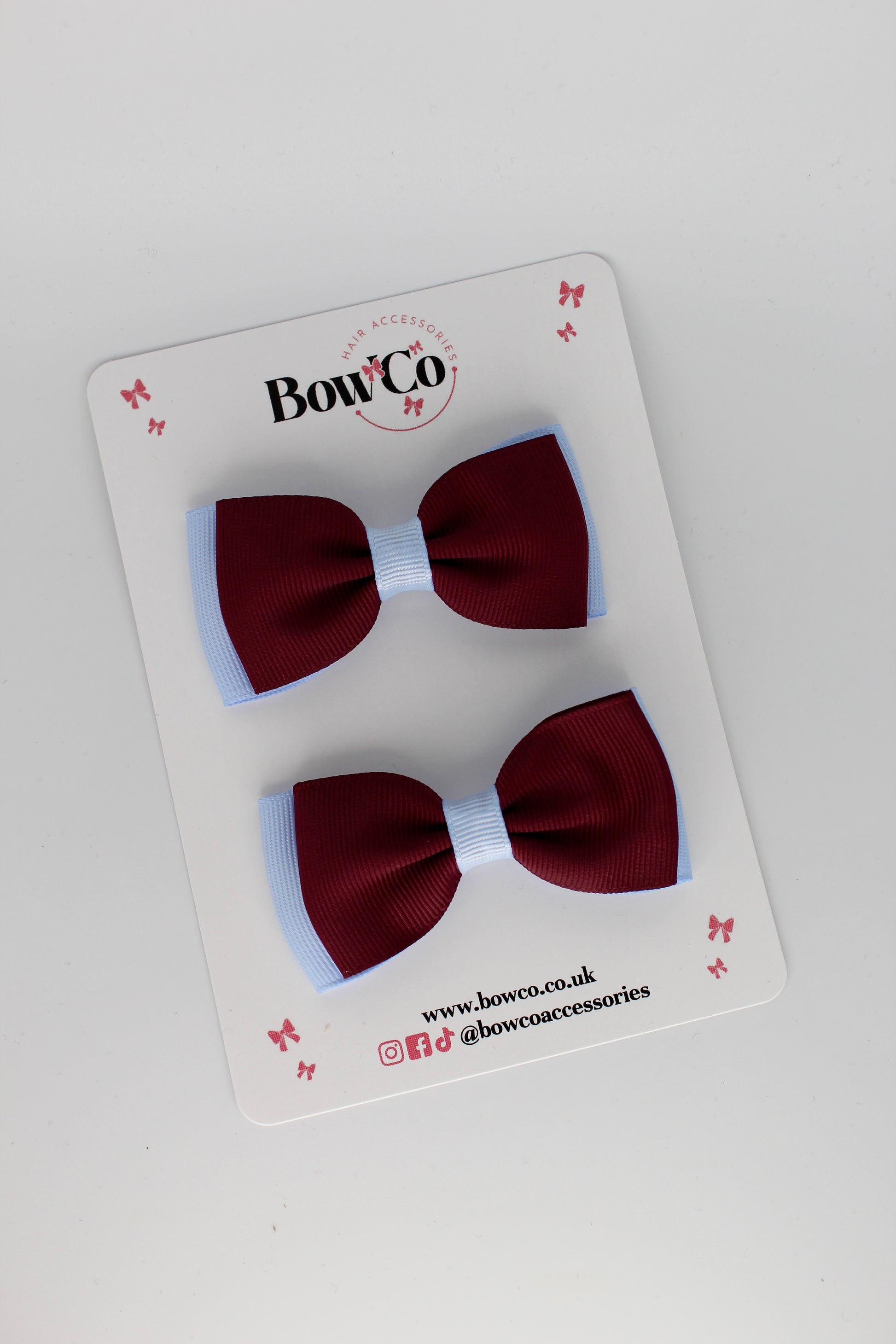 Double Lapel - Clip - Burgundy and Bluebell