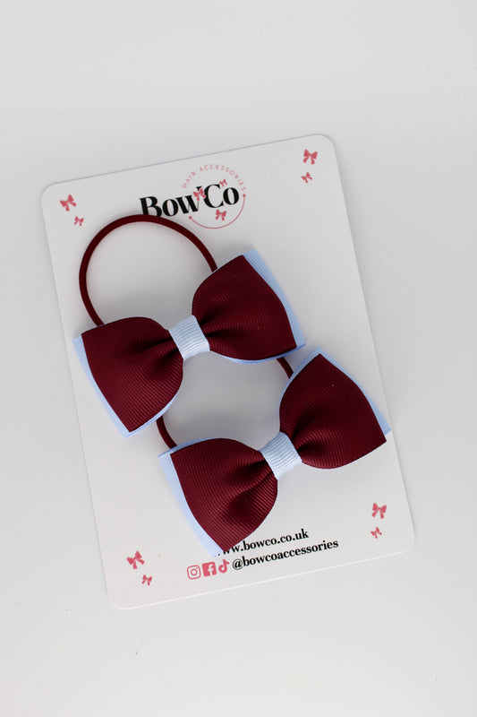 Burgundy and Bluebell - Double Lapel Bow Set - Elastic