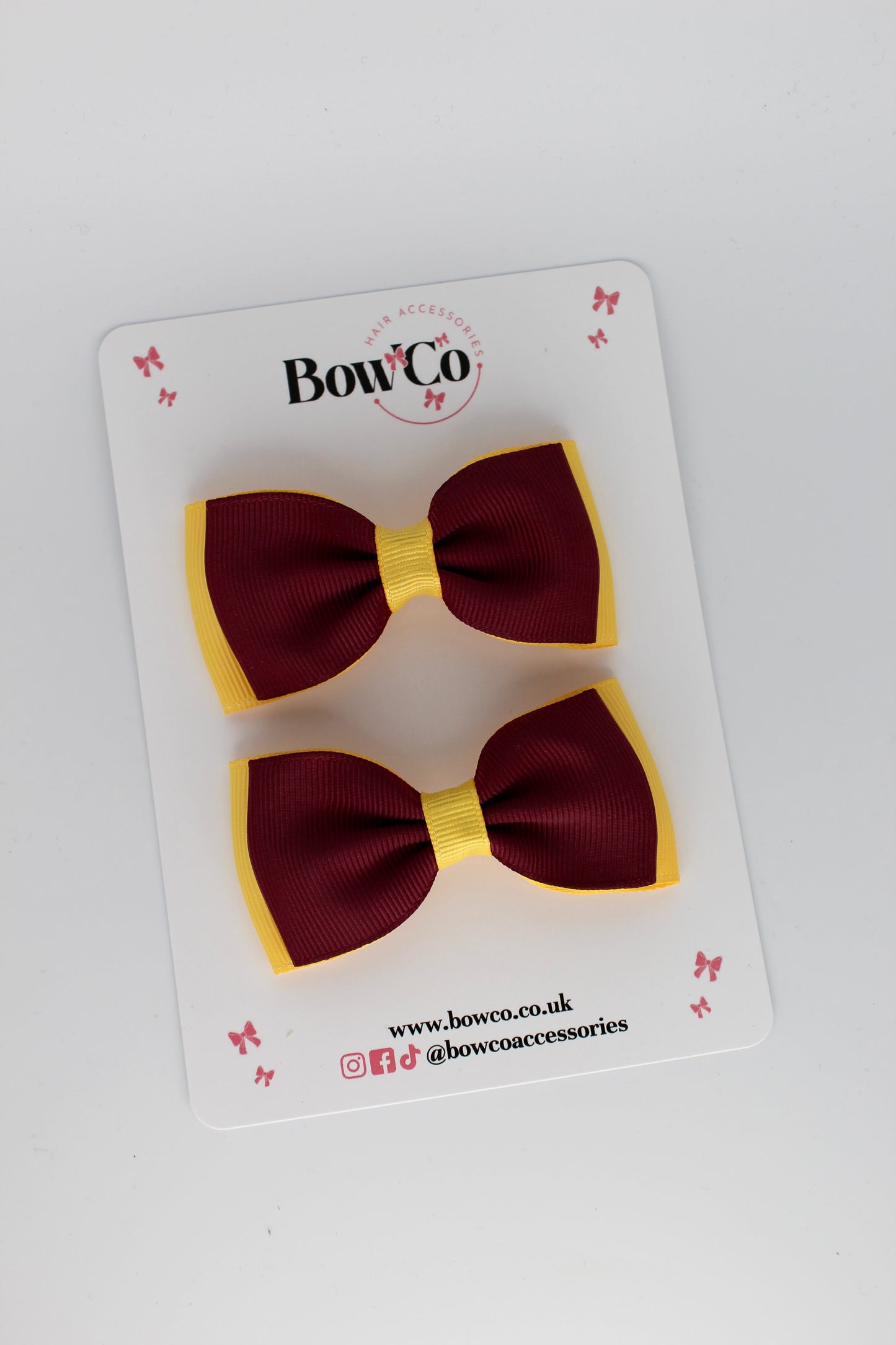 Burgundy and Yellow Gold - Double Lapel Bow Set - Clip