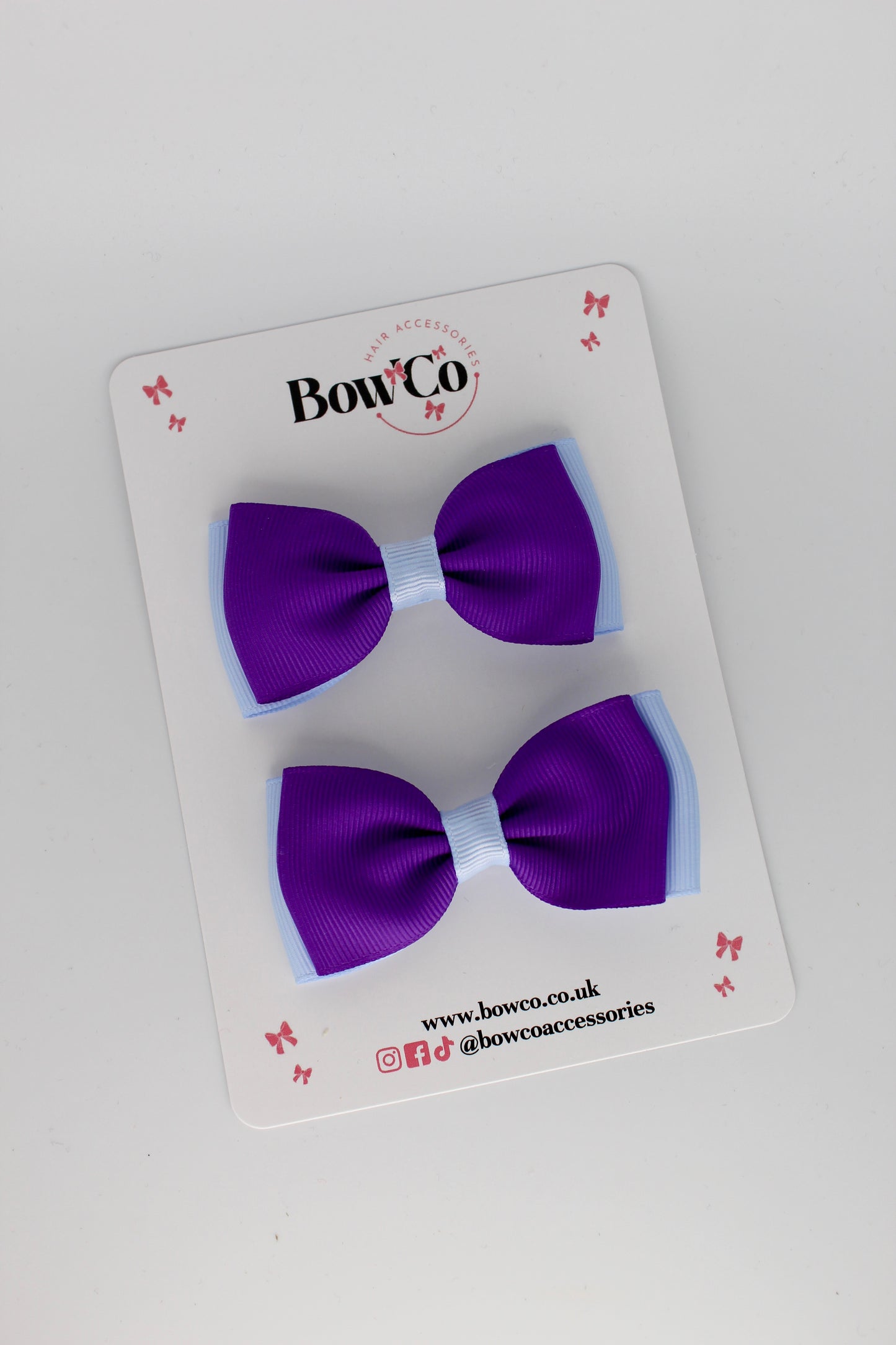 Double Lapel Bow Set - Clip - Purple and Bluebell