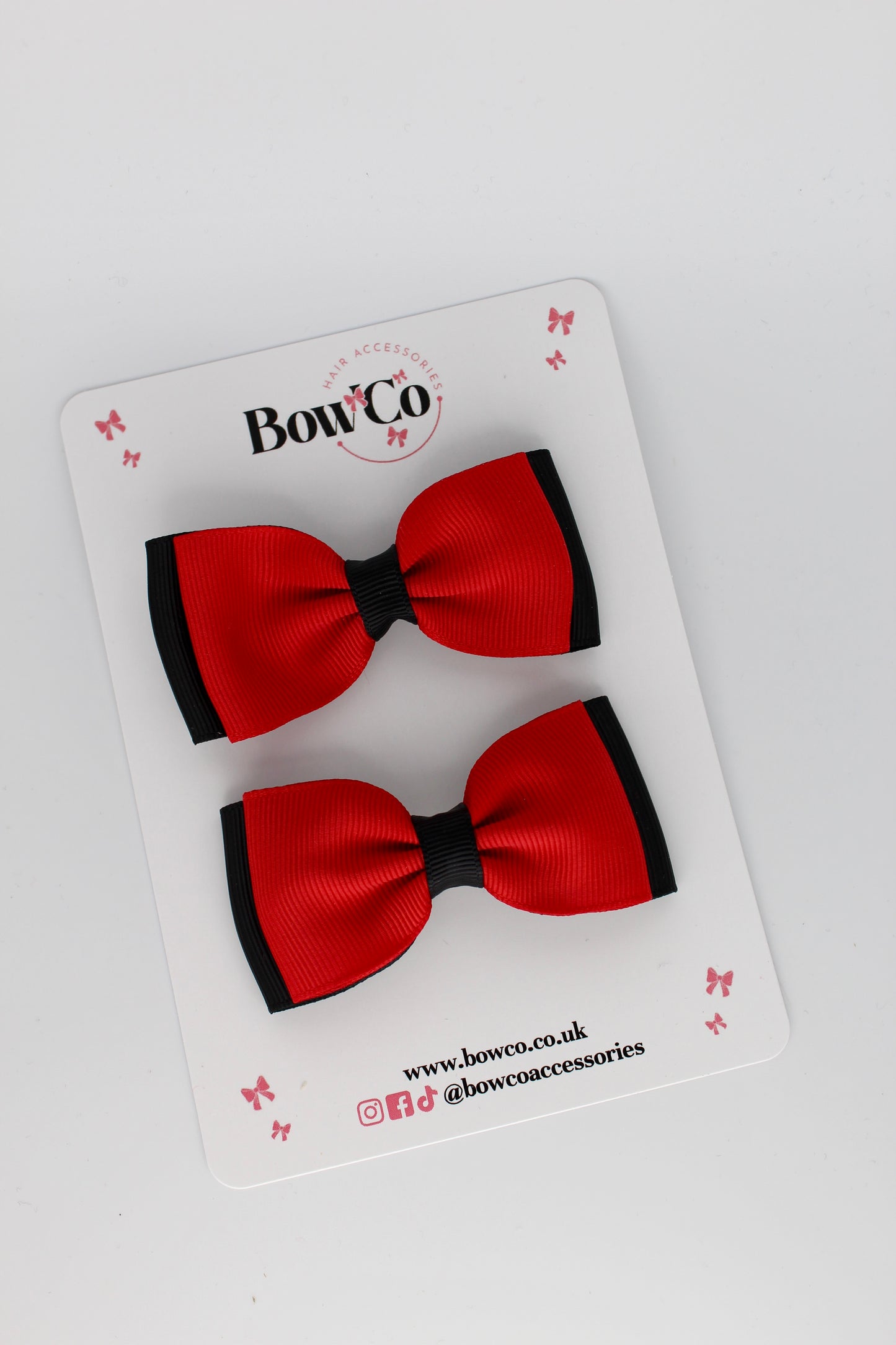 Red and Black - Double Lapel Bow Set - Clip