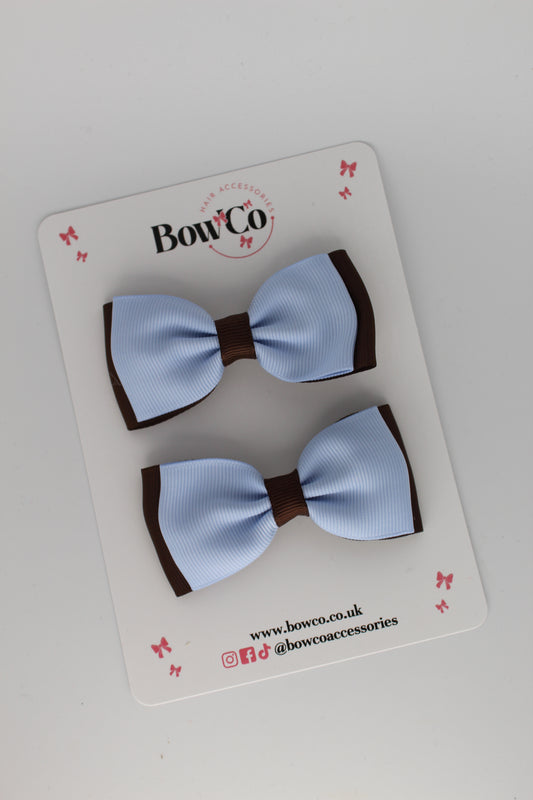 Bluebell and Brown - Double Lapel Bow Set - Clip