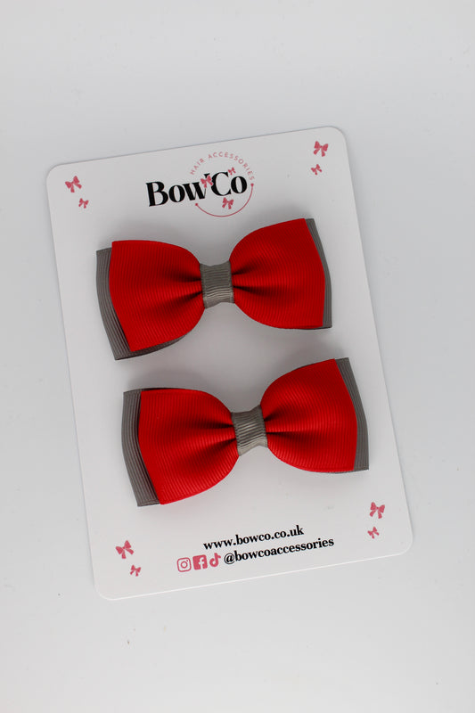 Red and Metal Grey - Double Lapel Bow Set - Elastic