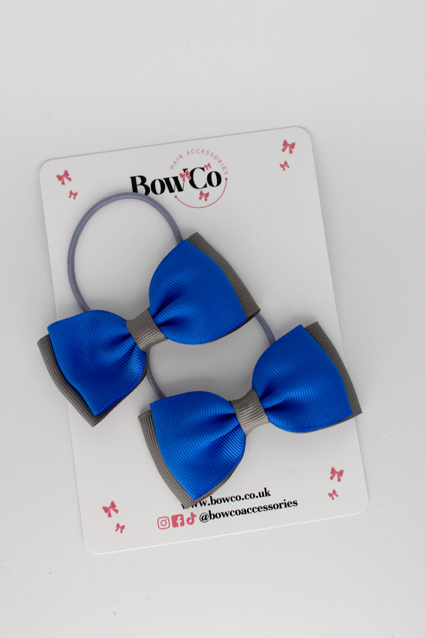 Royal Blue and Metal Grey - Double Lapel Bow Set - Elastic