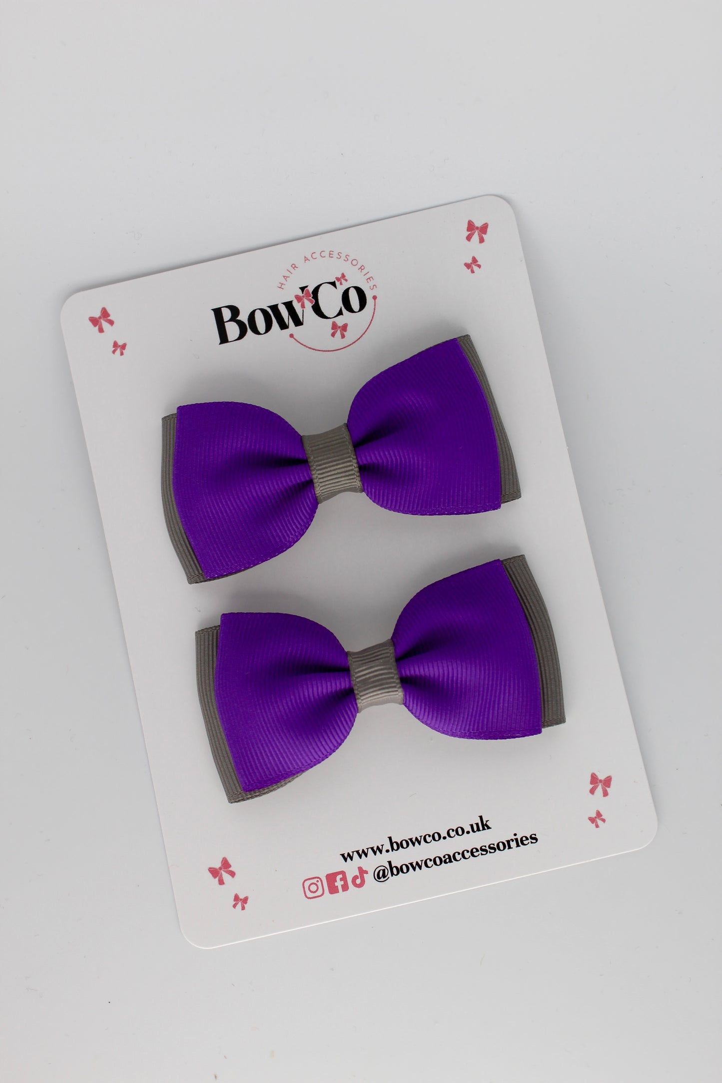 Purple and Metal Grey - Double Lapel Bow Set - Clip