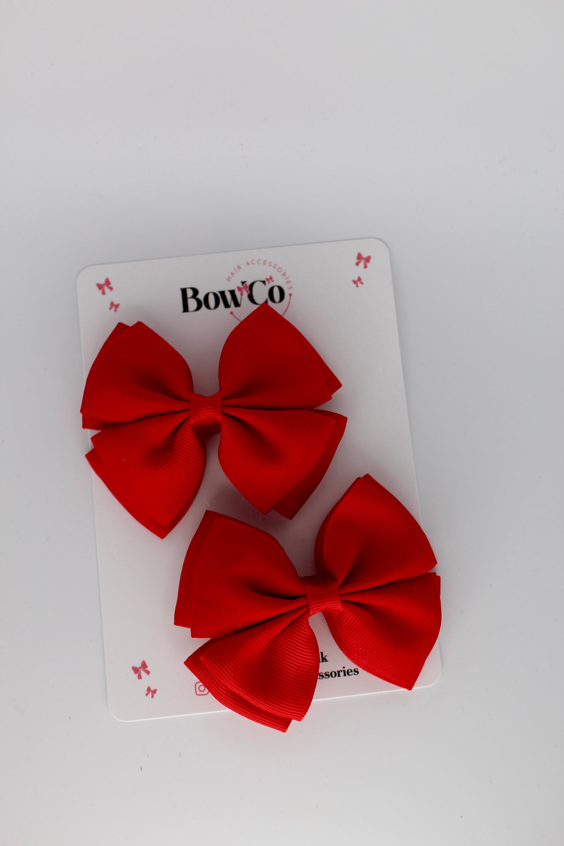 3 Inch Double Layer Bow - Clip - 2 Pack - Red