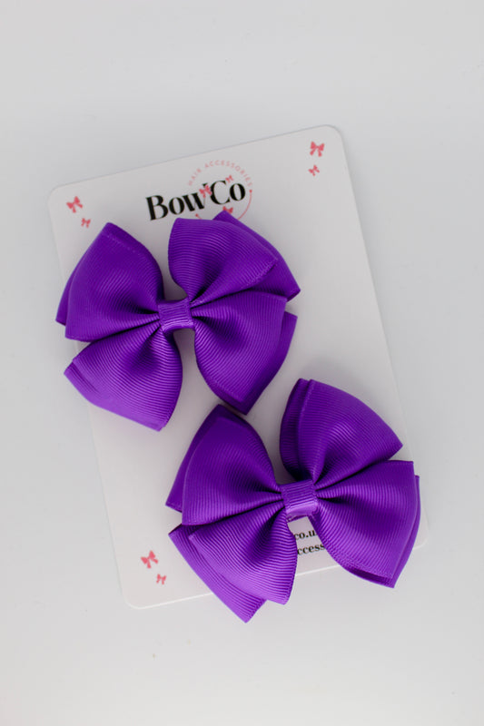 3 Inch Double Layer Bow - Clip - 2 Pack - Purple