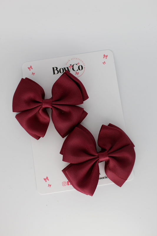 3 Inch Double Layer Bow - Clip - 2 Pack - Burgundy