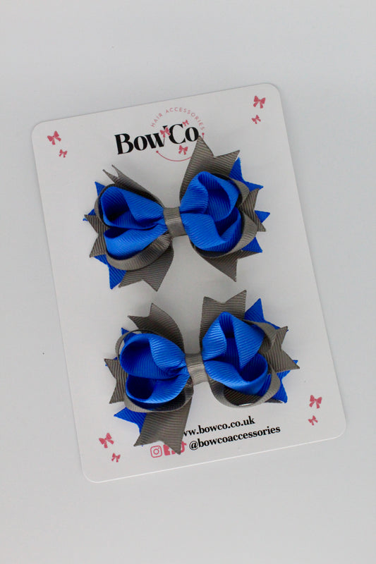 Royal Blue and Metal Grey Loopy Stacked Bow Set - 2 Pack