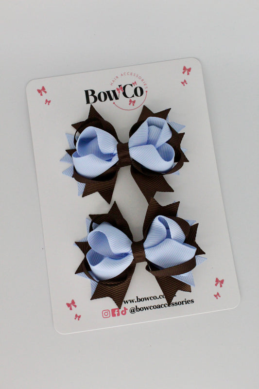 Bluebell and Brown Loopy Stacked Bow - 2 Pack