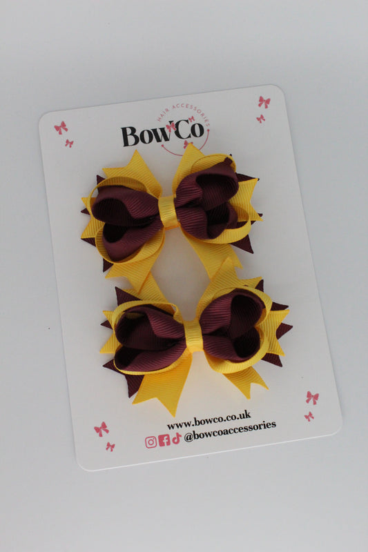 Brown and Yellow Gold 2.5 Inch - Loopy Stacked Bow Set