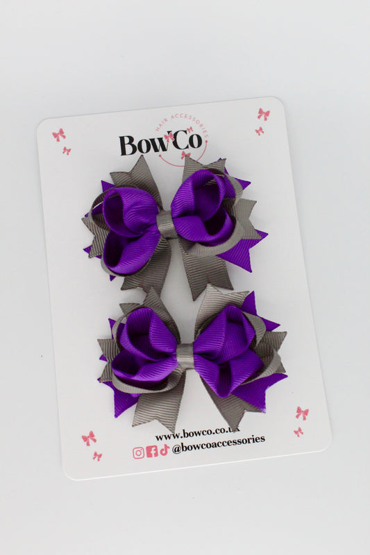 Purple and Metal Grey Loopy Stacked Bow Set - 2 Pack