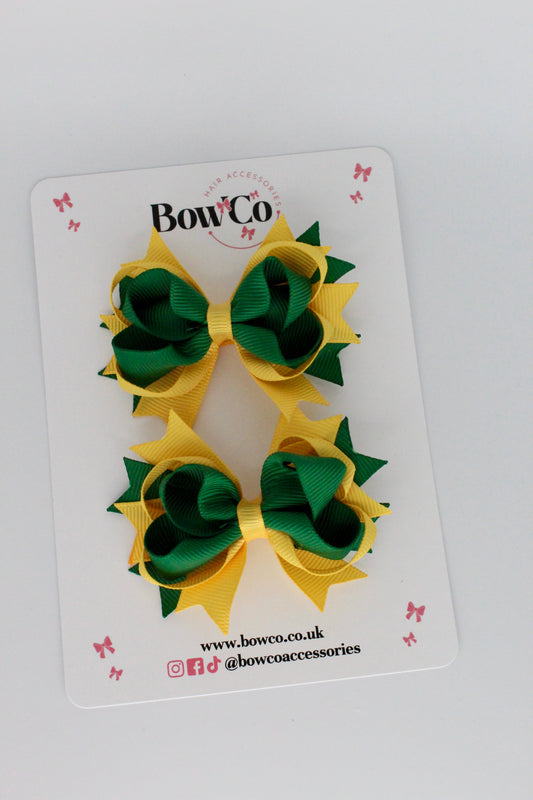 Forest Green and Yellow Gold Loopy Stacked Bow - 2 Pack