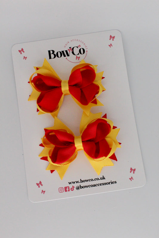 Red and Yellow Gold Loopy Stacked Bow Set - 2 Pack