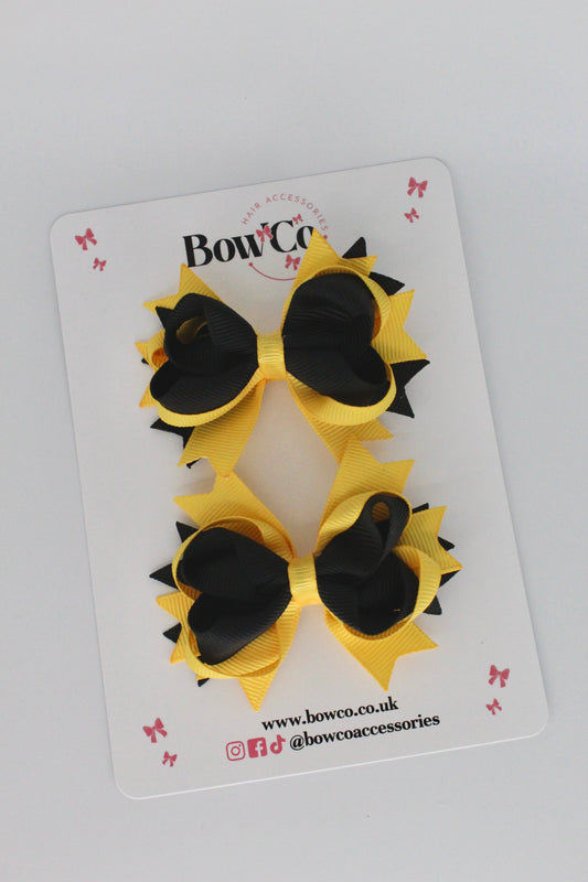 Black and Yellow Gold Loopy Stacked Bow - 2 Pack