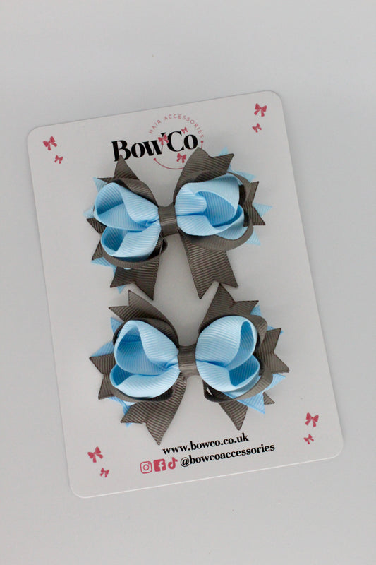 Blue Topaz and Metal Grey Loopy Stacked Bow Set - 2 Pack