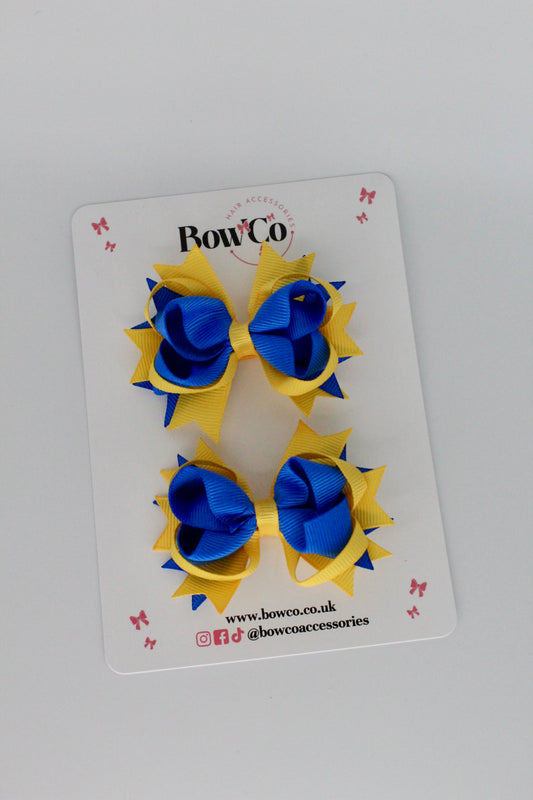 Royal Blue and Yellow Gold Loopy Stacked Bow - 2 Pack