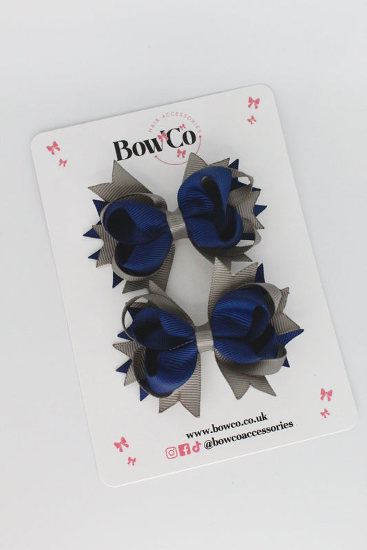 Navy Blue and Metal Grey Loopy Stacked Bow - 2 Pack