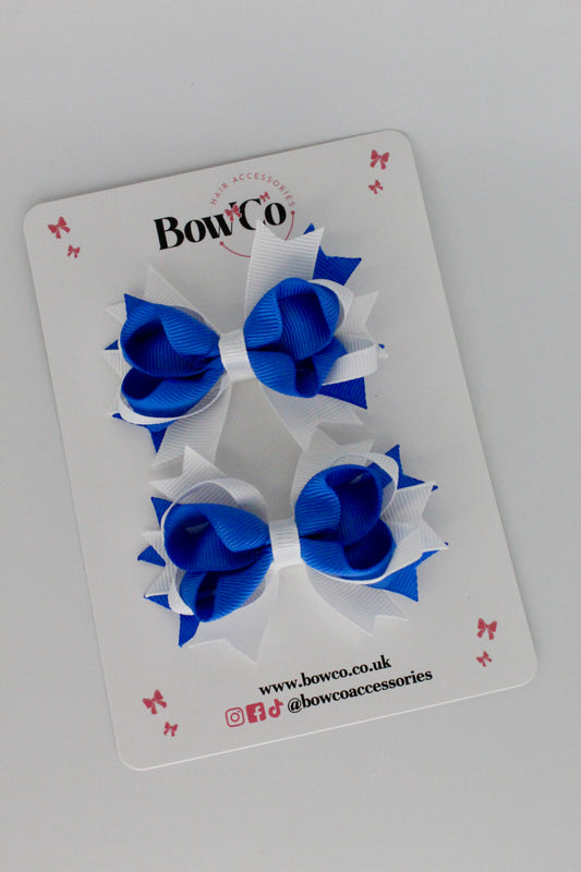 Royal Blue and White Loopy Stacked Bow - 2 Pack