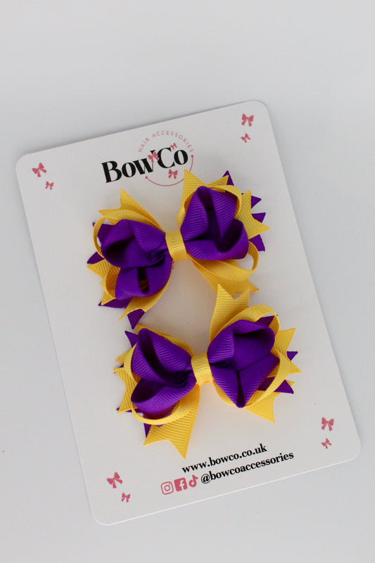 Purple and Yellow Gold Loopy Stacked Bow Set - 2 Pack