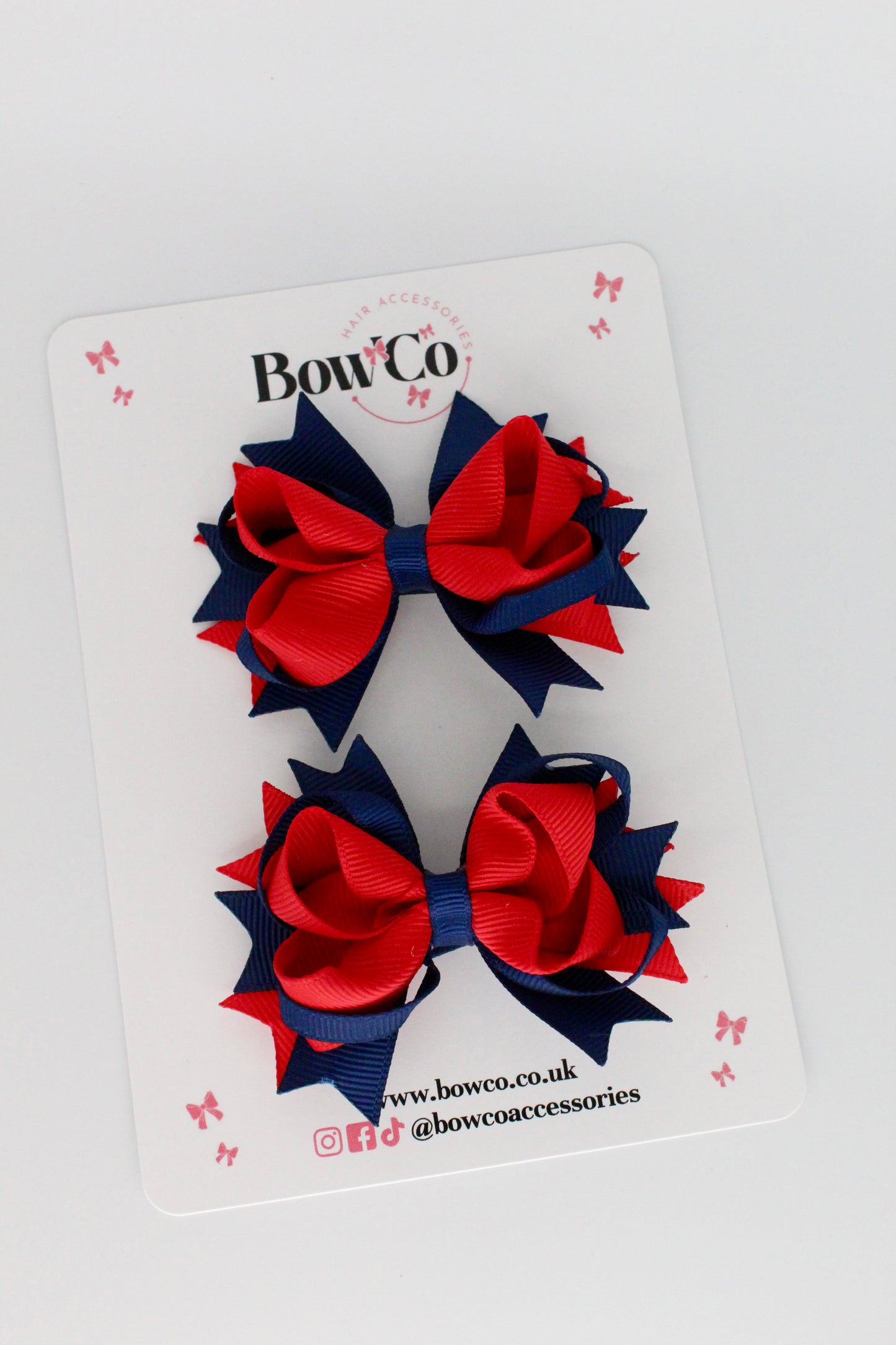 Red and Navy Blue Loopy Stacked Bow Set - 2 Pack