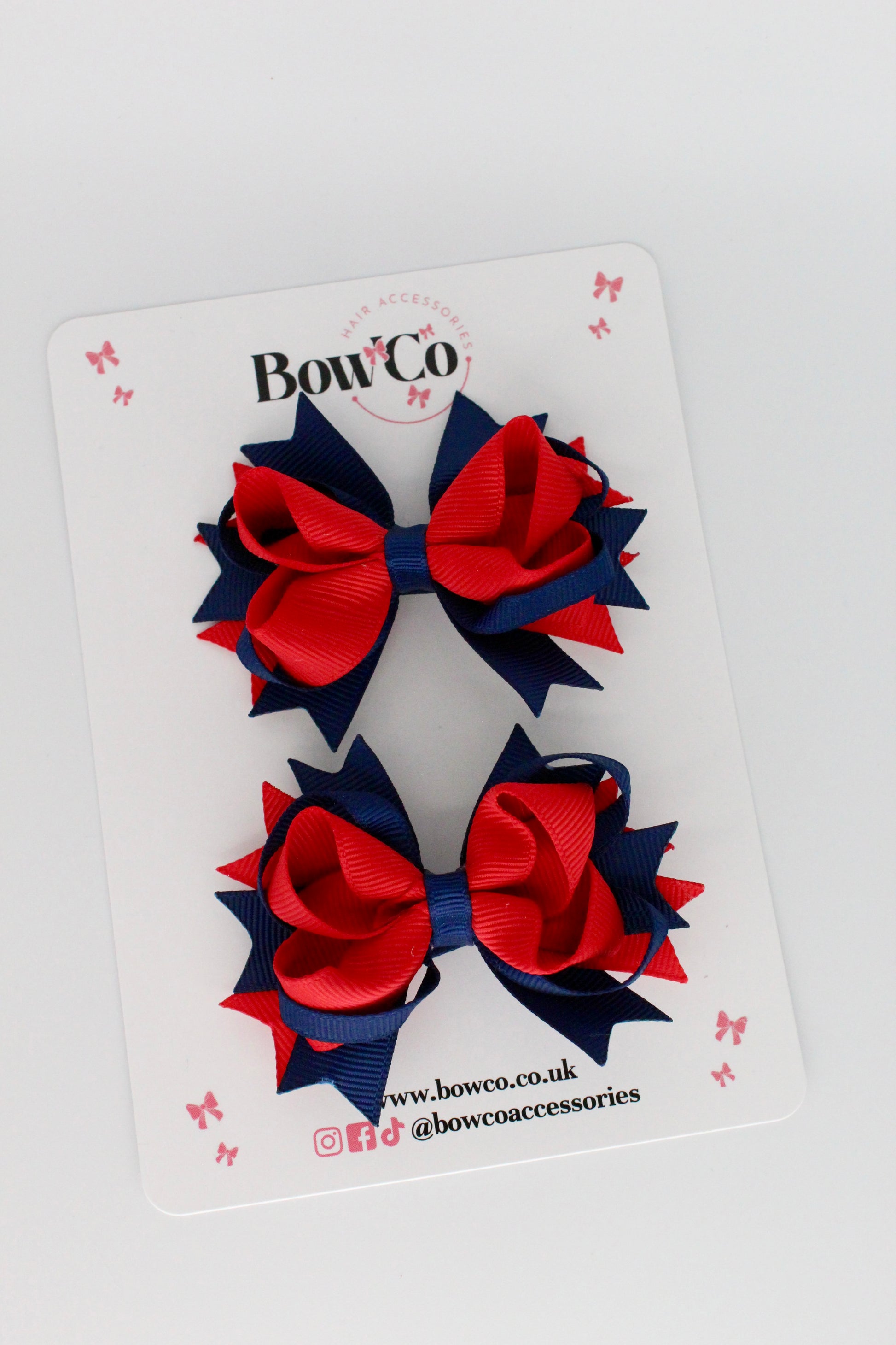 Red and Navy Blue Loopy Stacked Bow Set - 2 Pack