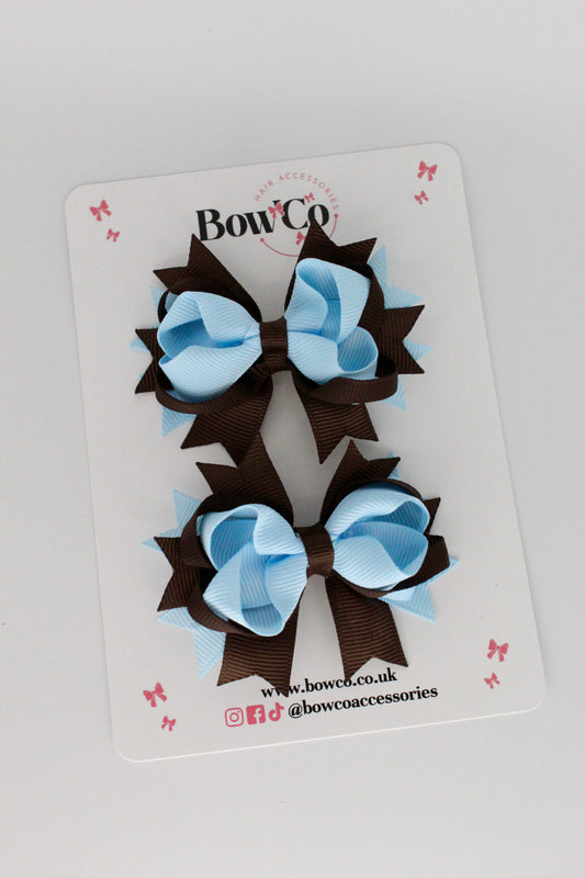 Blue Topaz and Brown Loopy Stacked Bow Set - 2 Pack