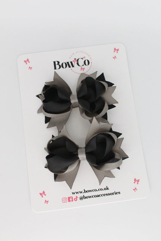 Black and Metal Grey Loopy Stacked Bow Set - 2 Pack