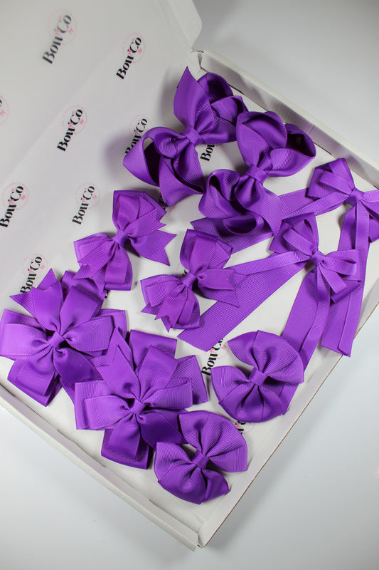 School Bundle 10 Bows - 5 Matching Pairs - Purple