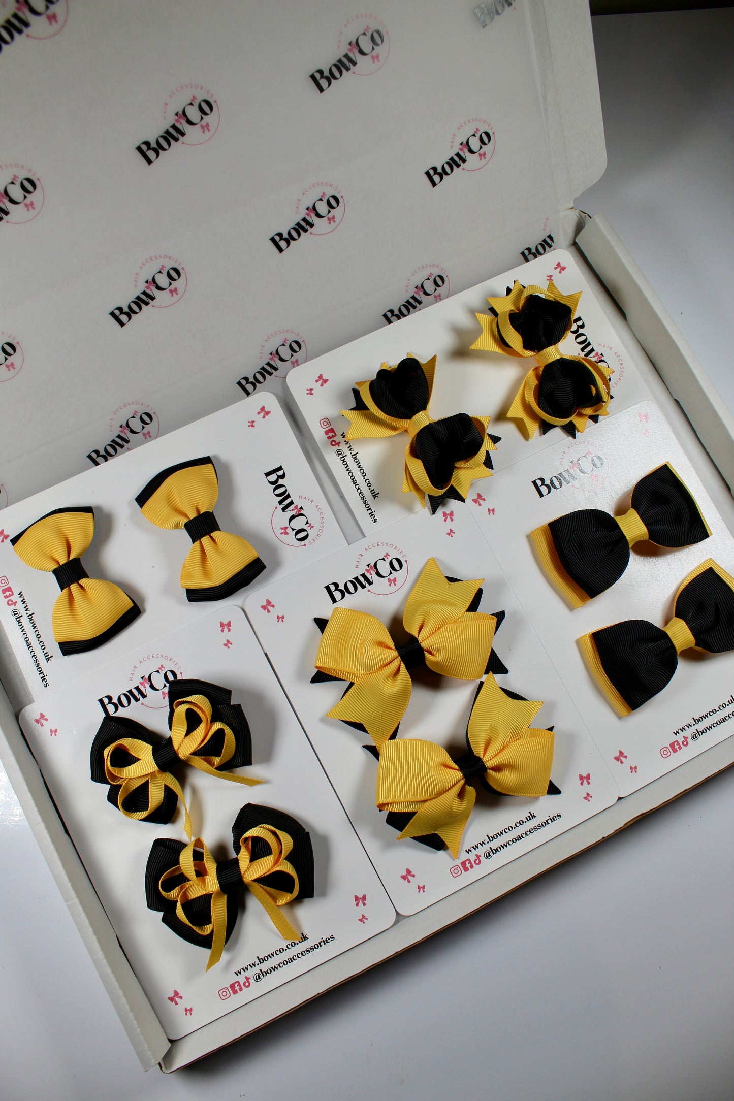 School Bundle 10 Bows - 5 Matching Pairs - Black and Yellow Gold