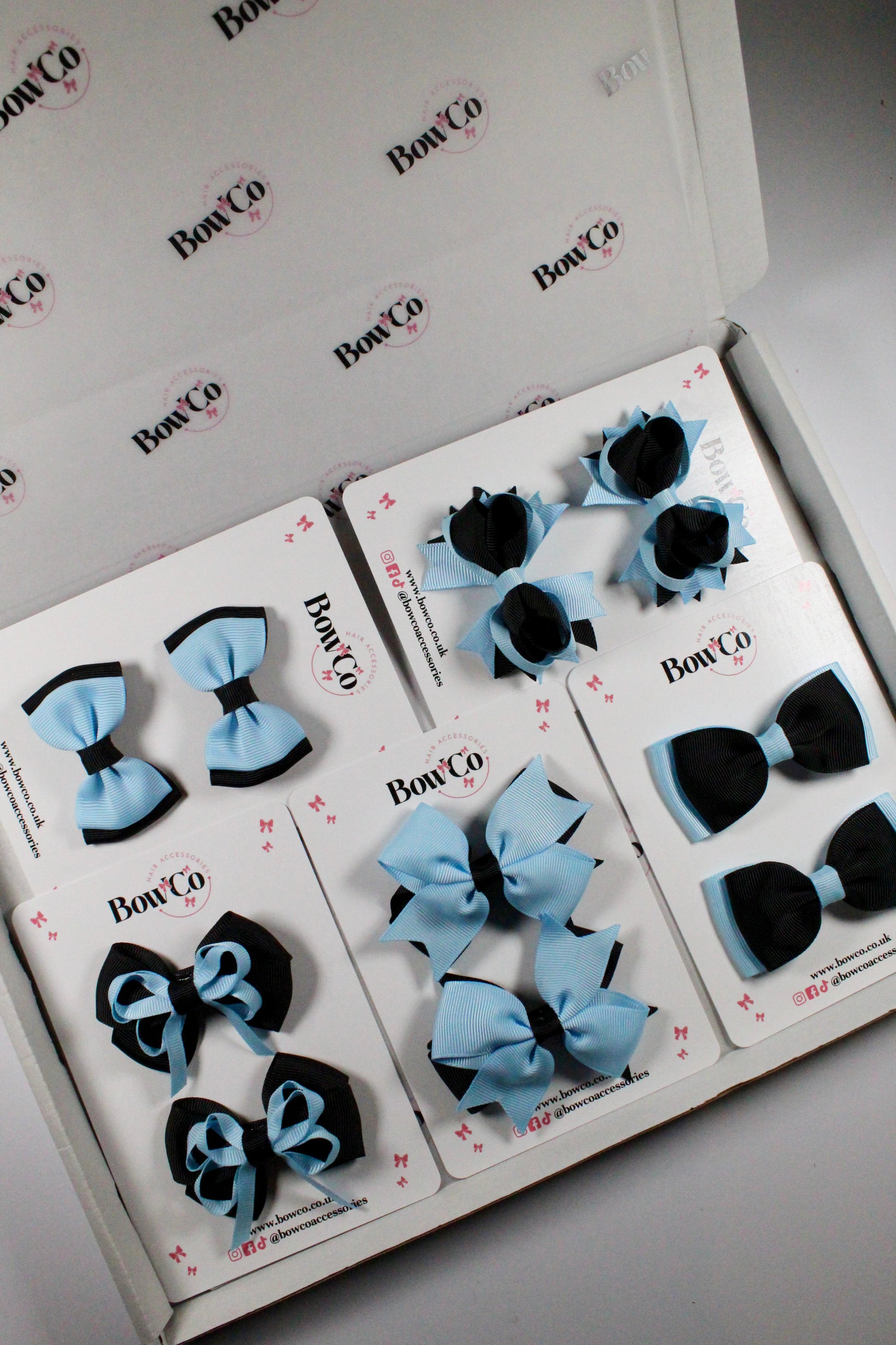 School Bundle 10 Bows - 5 Matching Pairs - Black and Blue Topaz