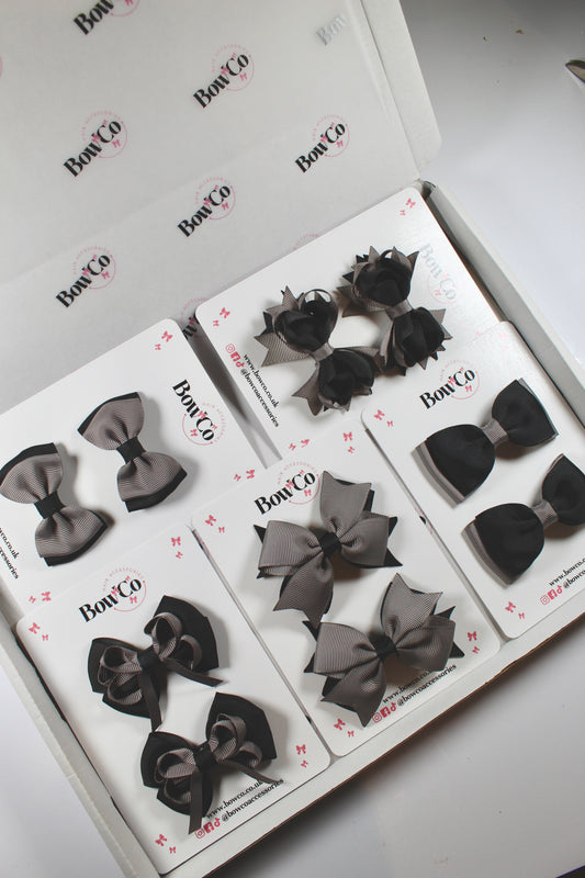 School Bundle 10 Bows - 5 Matching Pairs - Black and Grey