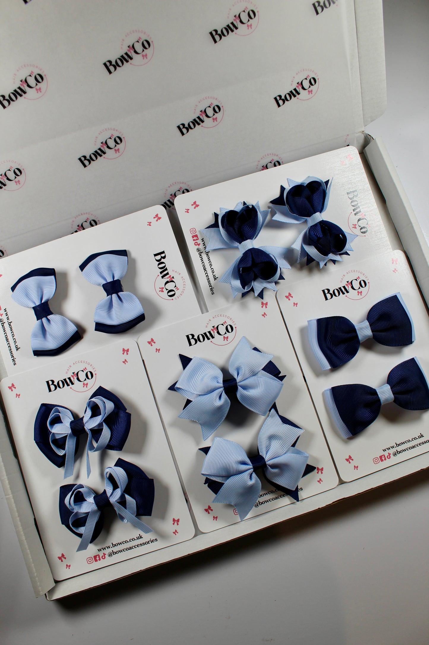 School Bundle 10 Bows - 5 Matching Pairs - Navy and Bluebell