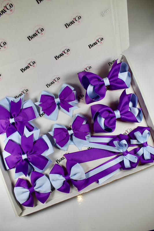 School Bundle 10 Bows - 5 Matching Pairs - Purple and Bluebell