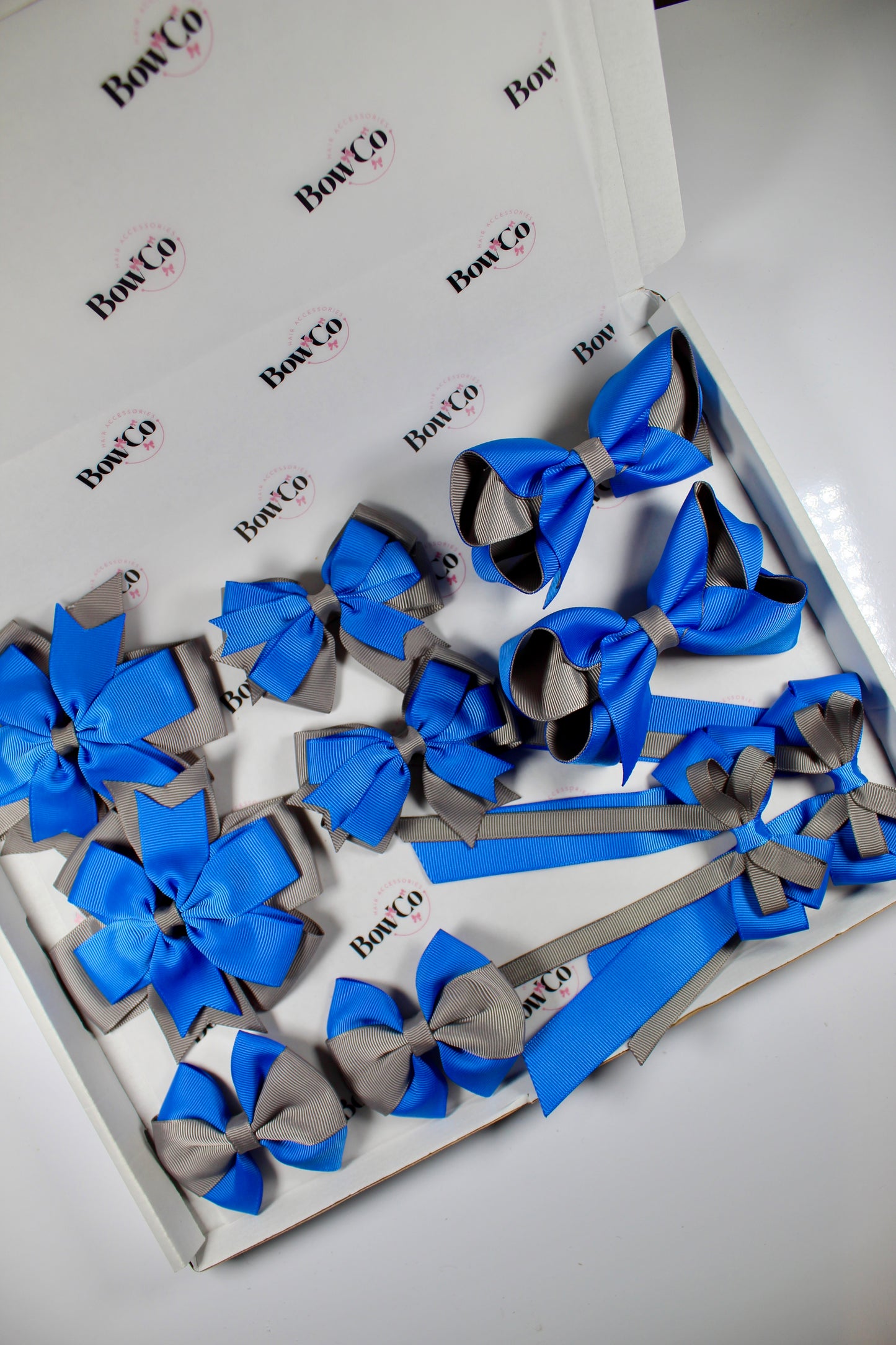 School Bundle 10 Bows - 5 Matching Pairs - Royal Blue and Grey