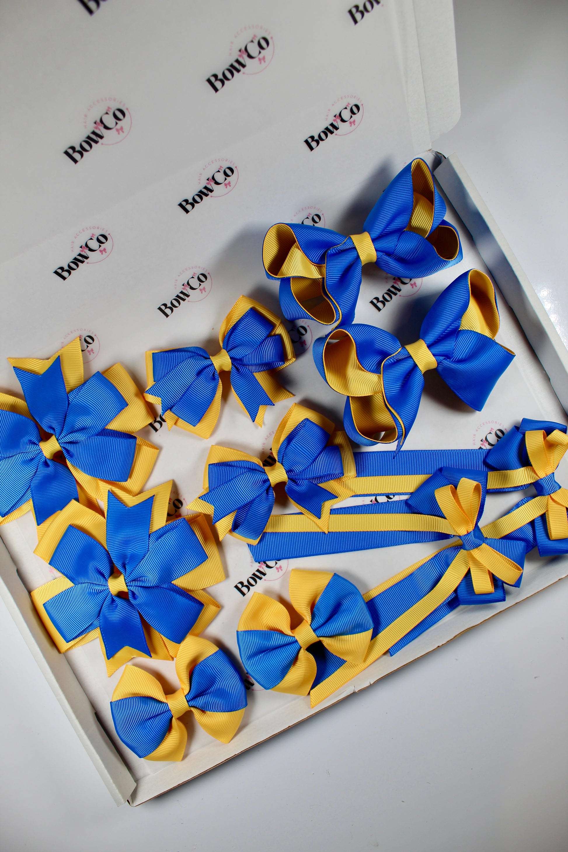 School Bundle 10 Bows - 5 Matching Pairs - Royal Blue and Yellow