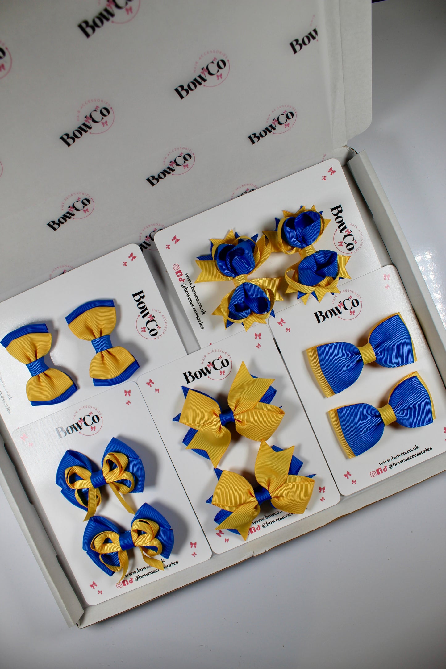 School Bundle 10 Bows - 5 Matching Pairs - Royal Blue and Yellow